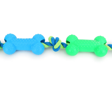 Basil Double TPR Bone On Rope Dog Chew Toy